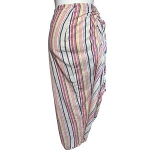 Free People Aubrey Sarong Womens Size 2‎ Striped Cotton Blend Wrap Midi Skirt